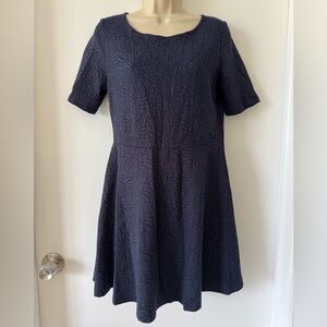 Dark Blue & Black Floral Textured Mini Dress